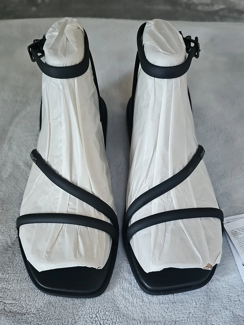 Women’s Black Strappy Crocs Square-Toe Sandals